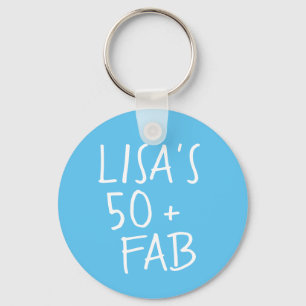 Moderne stijlvolle naam blauw 50 Fabulous Verjaard Sleutelhanger