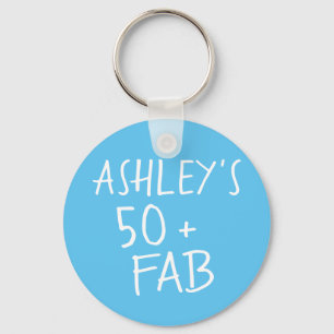 Moderne stijlvolle naam Blue 50 Fabulous Birthday Sleutelhanger