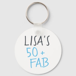Moderne stijlvolle naam Blue 50 Fabulous Birthday Sleutelhanger
