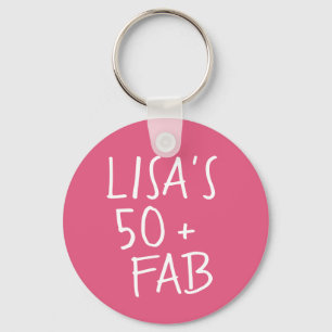Moderne stijlvolle naam Hot Pink 50 Fabulous Birth Sleutelhanger