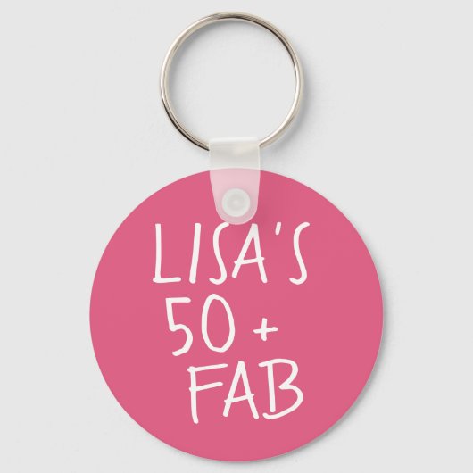 Moderne stijlvolle naam Hot Pink 50 Fabulous Birth Sleutelhanger (Voorkant)