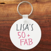 Moderne stijlvolle naam Hot Pink 50 Fabulous Birth Sleutelhanger (Voorkant)