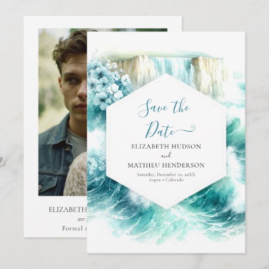 Moderne stijlvolle nautische bruiloft save the date (Voorkant / Achterkant)