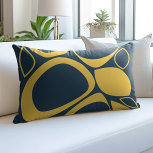 Moderne stijlvolle navyblauwe mosterd abstract pat accent kussen