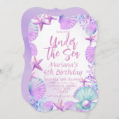 Moderne stijlvolle oceaan 5e verjaardagsfeestje vo kaart (Voorkant / Achterkant)