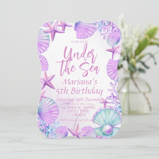 Moderne stijlvolle oceaan 5e verjaardagsfeestje vo kaart (Staand voorkant)