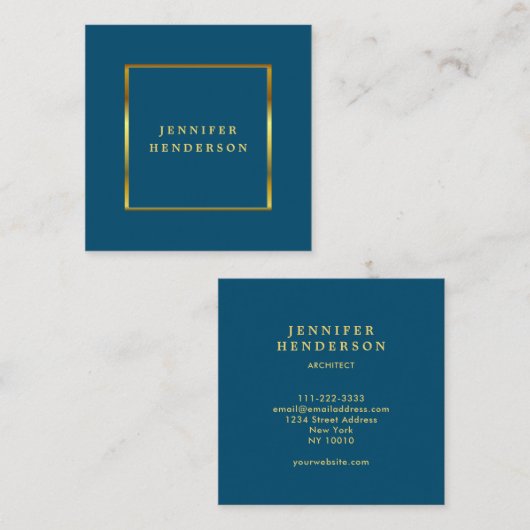 Moderne, stijlvolle oceaanblauw goudberoeps vierkante visitekaartje (Voorkant / Achterkant)