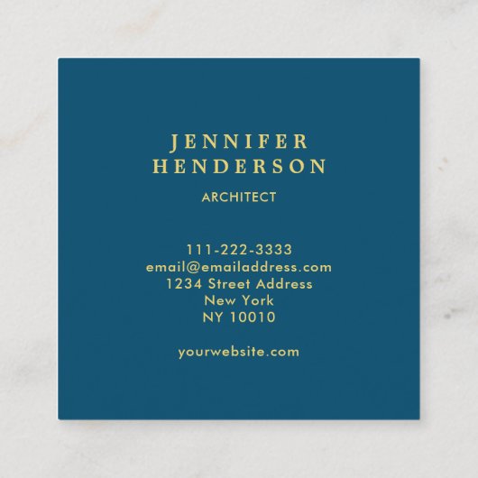 Moderne, stijlvolle oceaanblauw goudberoeps vierkante visitekaartje (Achterkant)