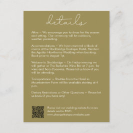 Moderne stijlvolle olijf bruiloft details informatiekaartje