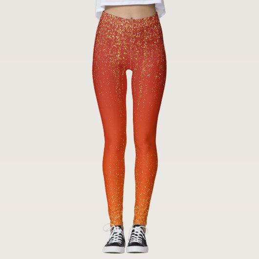 Moderne stijlvolle oranje gele glitters leggings (Voorkant)