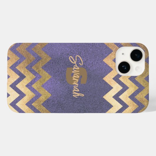 Moderne, stijlvolle Paars en goudvron Case-Mate iPhone Case (Achterkant (horizontaal))