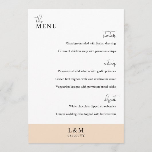 Moderne, stijlvolle parel en witte bruiloft menu (Voorkant)