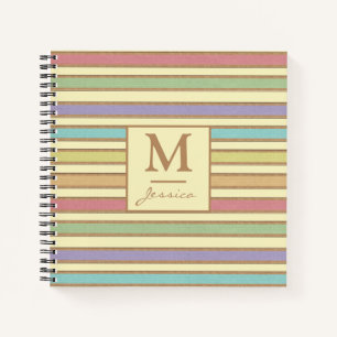 Moderne stijlvolle pastel lint gestreepte monogram notitieboek