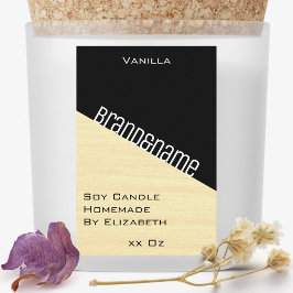 Moderne stijlvolle pastelgele zwarte kleuren kaars voedselcontainer etiket