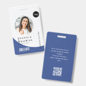 Moderne stijlvolle personeelsfoto barcode diepblau badge (Voor- en achterkant)