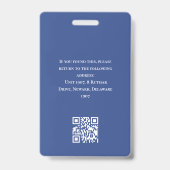 Moderne stijlvolle personeelsfoto barcode diepblau badge (Achterkant)