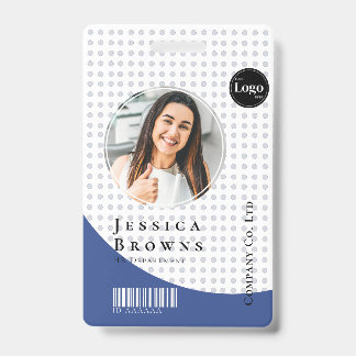 Moderne stijlvolle personeelsfoto barcode diepblau badge