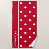 Moderne Stijlvolle Preppy Rood & Wit Polka Dot Strandlaken (Voorkant)