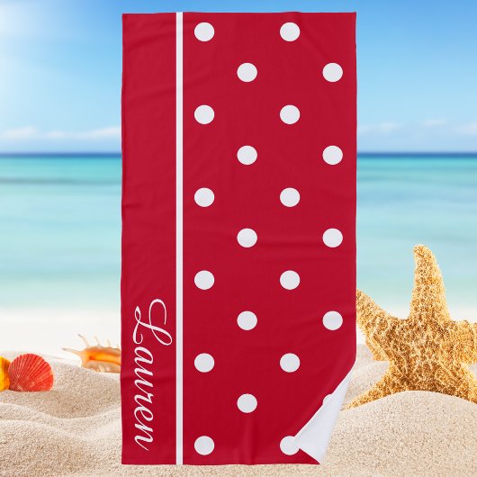 Moderne Stijlvolle Preppy Rood & Wit Polka Dot Strandlaken