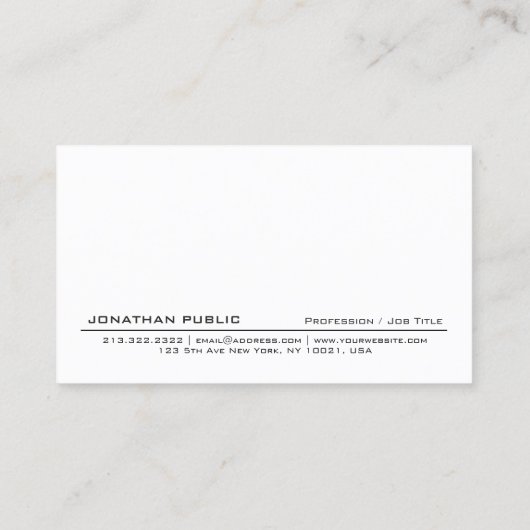 Moderne stijlvolle professionele effen zwart-wit visitekaartje (Achterkant)