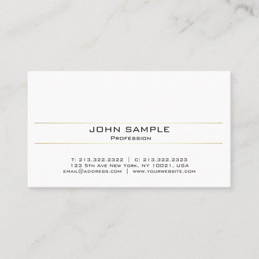 Moderne Stijlvolle Professionele Goud Wit Minimali Visitekaartje (Voorkant)