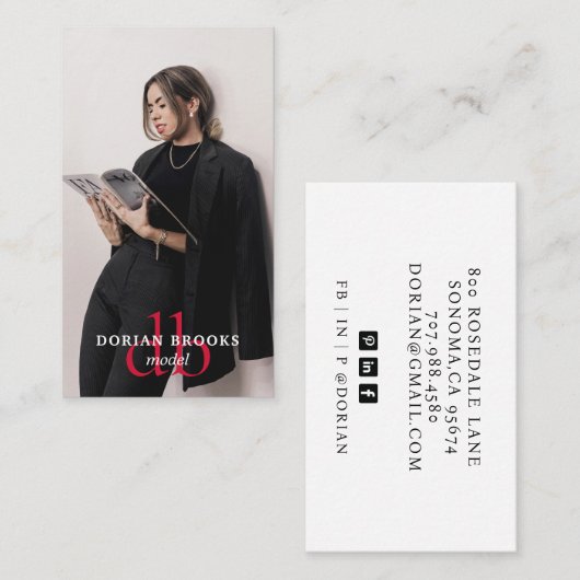 Moderne Stijlvolle Professionele Modelfoto Monogra Visitekaartje (Voorkant / Achterkant)