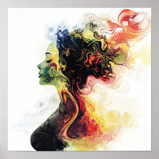 Moderne Stijlvolle Regenboog Abstract Mooie Vrouw Poster