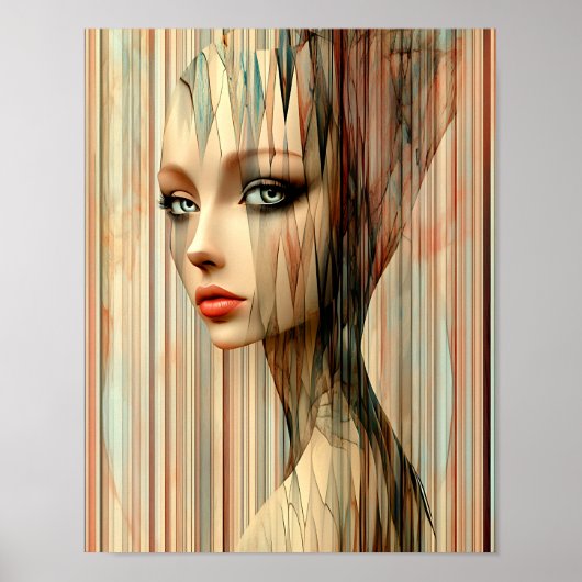 Moderne Stijlvolle Regenboog Abstract Mooie Vrouw Poster (Voorkant)