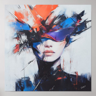 Moderne Stijlvolle Regenboog Abstract Mooie Vrouw Poster