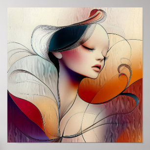 Moderne Stijlvolle Regenboog Abstract Mooie Vrouw Poster