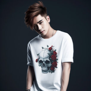 Moderne stijlvolle rode bloemige zwarte suikersche t-shirt