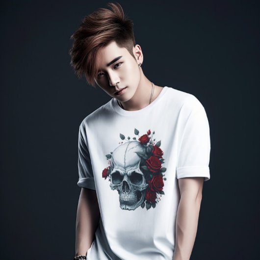 Moderne stijlvolle rode bloemige zwarte suikersche t-shirt