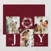 Moderne stijlvolle rode fotocollage Joy Christmas Feestdagenkaart (Voorkant / Achterkant)
