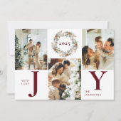 Moderne stijlvolle rode fotocollage Joy Christmas Feestdagenkaart (Voorkant)