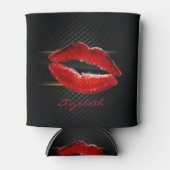 Moderne, stijlvolle, rode glitter lips, zwart-pers blikjeskoeler (Voorkant)