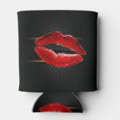 Moderne, stijlvolle, rode glitter lips, zwart-pers blikjeskoeler (Achterkant)