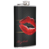 Moderne, stijlvolle, rode glitter lips, zwart-pers heupfles (Rechts)