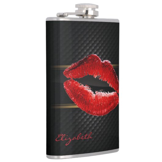 Moderne, stijlvolle, rode glitter lips, zwart-pers heupfles (Rechts)