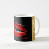 Moderne, stijlvolle, rode glitter lips, zwart-pers koffiemok (Voorkant rechts)