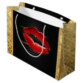 Moderne, stijlvolle, rode glitter lips, zwart-pers large cadeautasje (Achterkant Gekanteld)