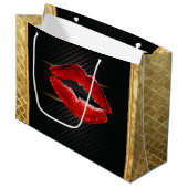 Moderne, stijlvolle, rode glitter lips, zwart-pers large cadeautasje (Voorkant Gekanteld)