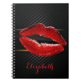 Moderne, stijlvolle, rode glitter lips, zwart-pers notitieboek (Voorkant)