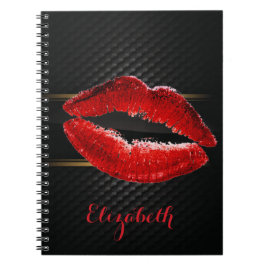Moderne, stijlvolle, rode glitter lips, zwart-pers notitieboek