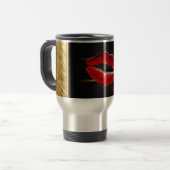 Moderne, stijlvolle, rode glitter lips, zwart-pers reisbeker (Voorkant links)