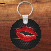 Moderne, stijlvolle, rode glitter lips, zwart-pers sleutelhanger (Voorkant)
