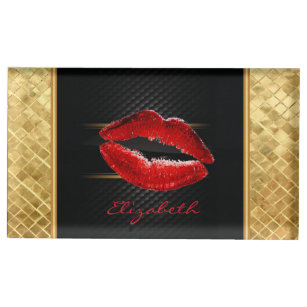 Moderne, stijlvolle, rode glitter lips, zwart-pers tafelkaart houder