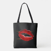 Moderne, stijlvolle, rode glitter lips, zwart-pers tote bag (Achterkant)