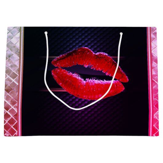 Moderne, stijlvolle, rode lips, zwart groot cadeauzakje (Voorkant)
