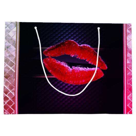 Moderne, stijlvolle, rode lips, zwart groot cadeauzakje (Achterkant)