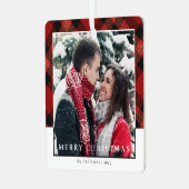 Moderne Stijlvolle Rode Plakken Kerst Paar Foto Metalen Ornament (Voorkant links)